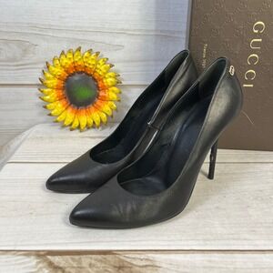 Gucci Black Molaita Vintage Leather Pointed Toe Stiletto Pumps 8.5 38.5 312950